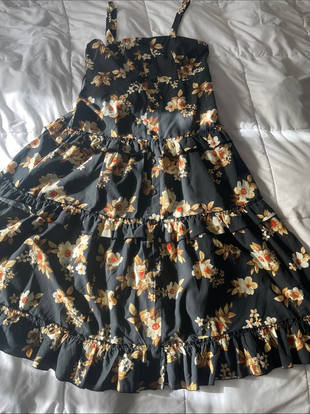 TRULY Black Floral Tiered Maxi Dress with Yellow-Cream Blooms